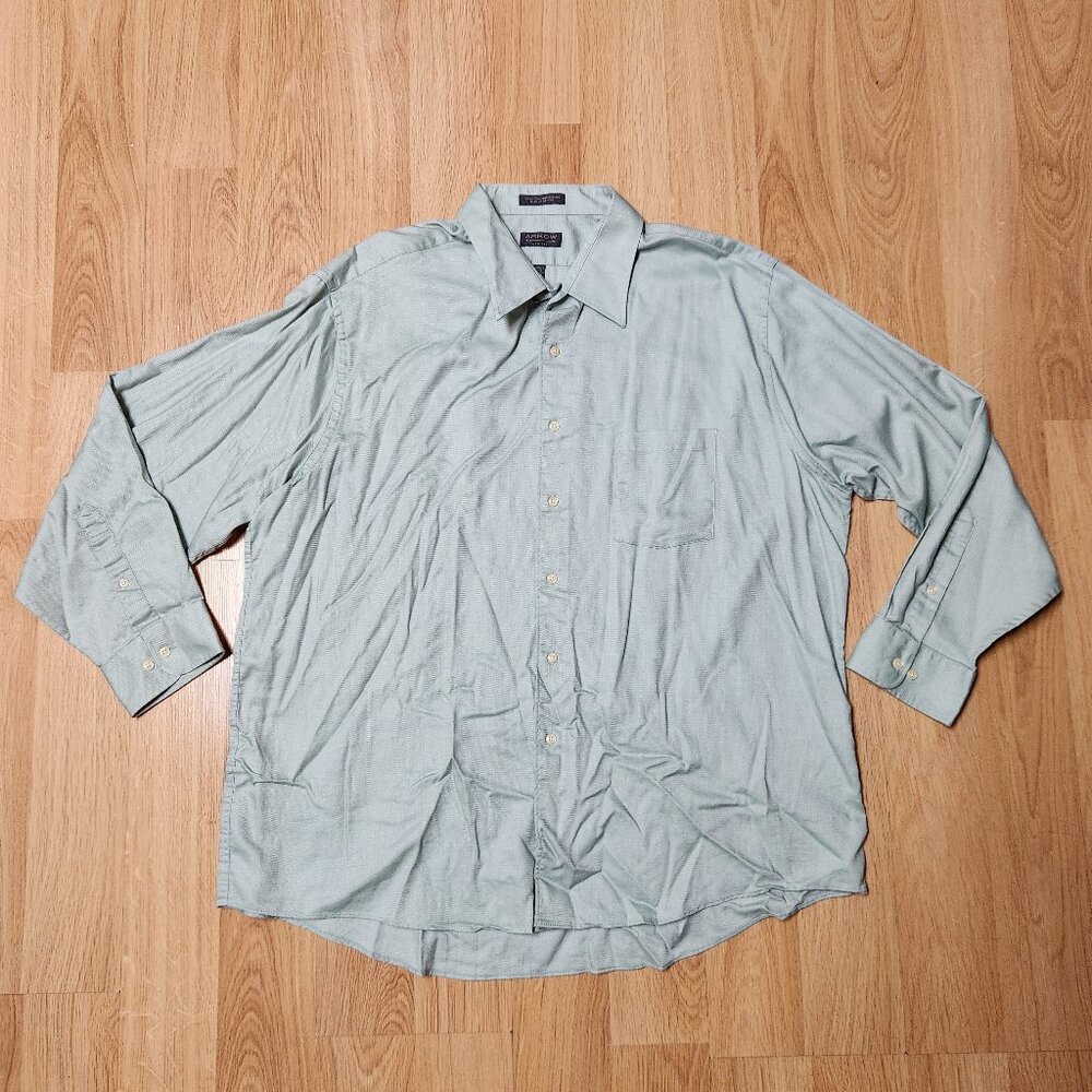Arrow wrinkle free button front dress shirt men sz 2XL mint green